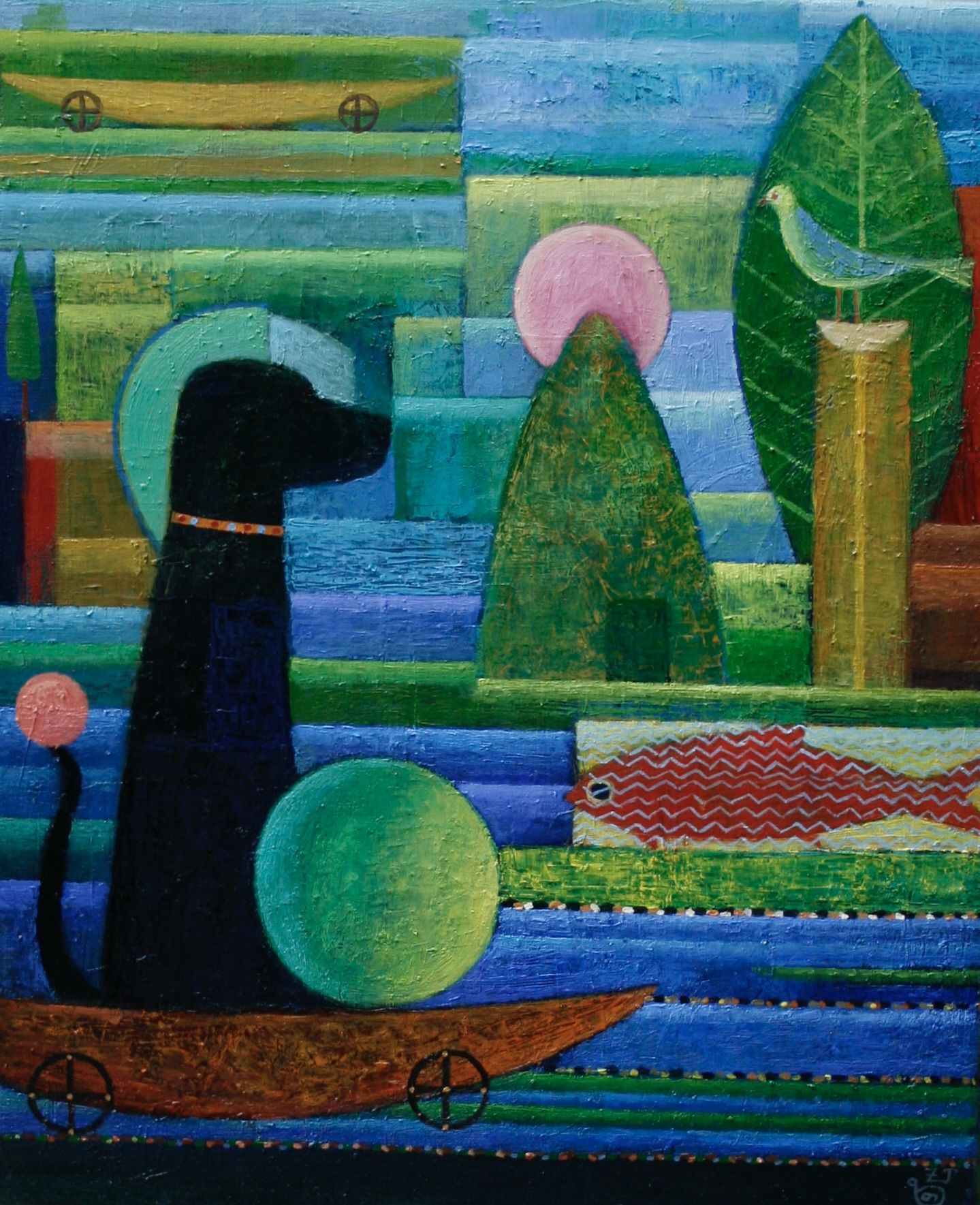 Black Jack und Vogel | Black Jack with bird 2025 Öl auf Leinwand 60 X 50 Cm