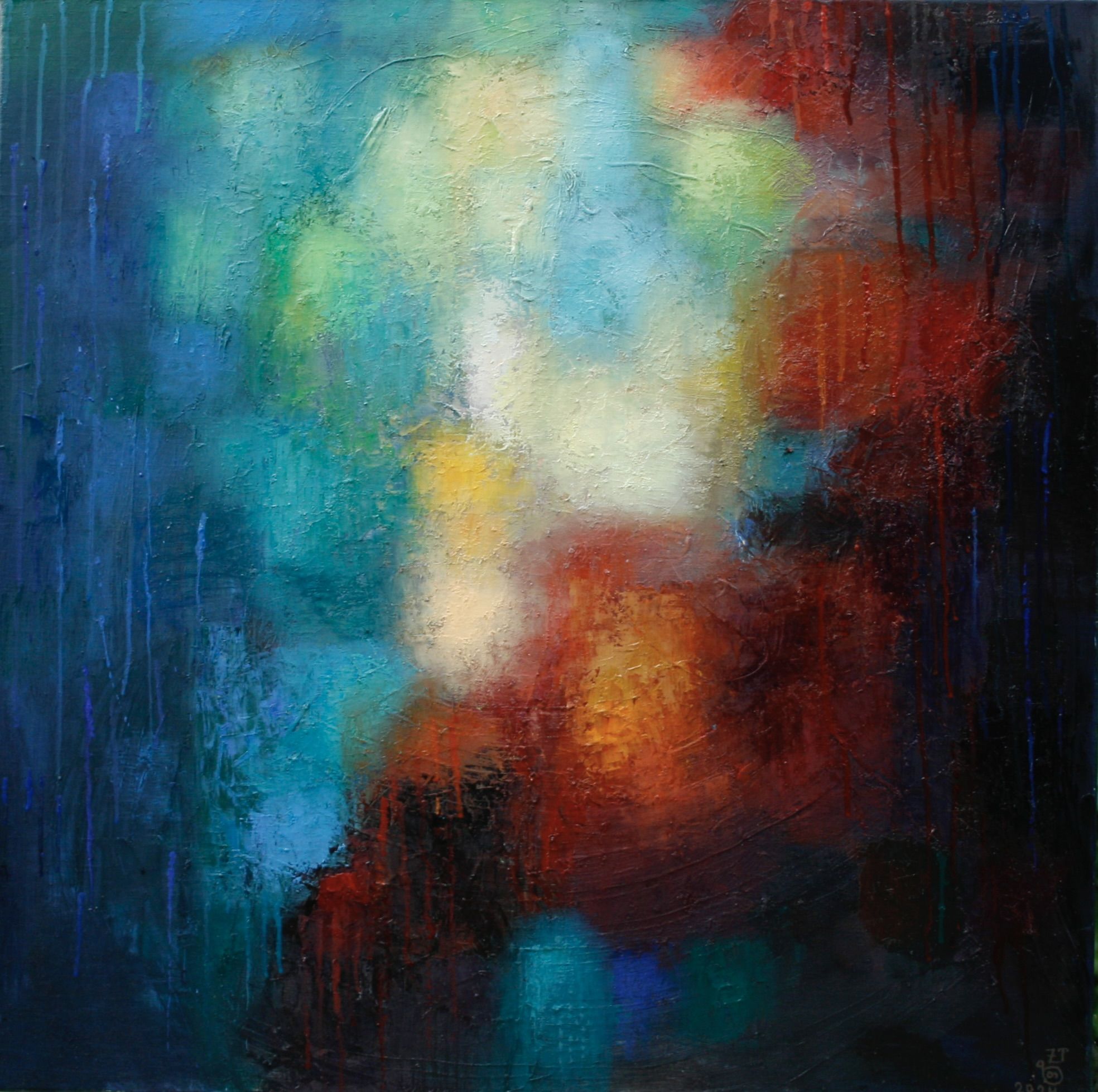 Landschaft im Nebel  |  Landscape in the fog  2024 Öl auf Leiwnand 80 X 80 Cm